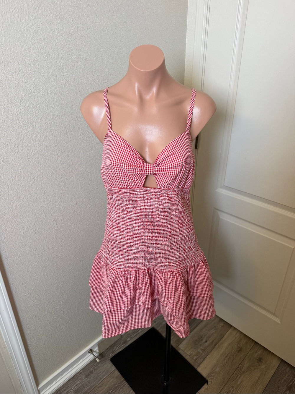 wild fable Red Gingham Mini Dress with Smocked Waist